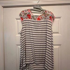 Matilda Jane Gray & White Striped Tank with Floral Yoke
